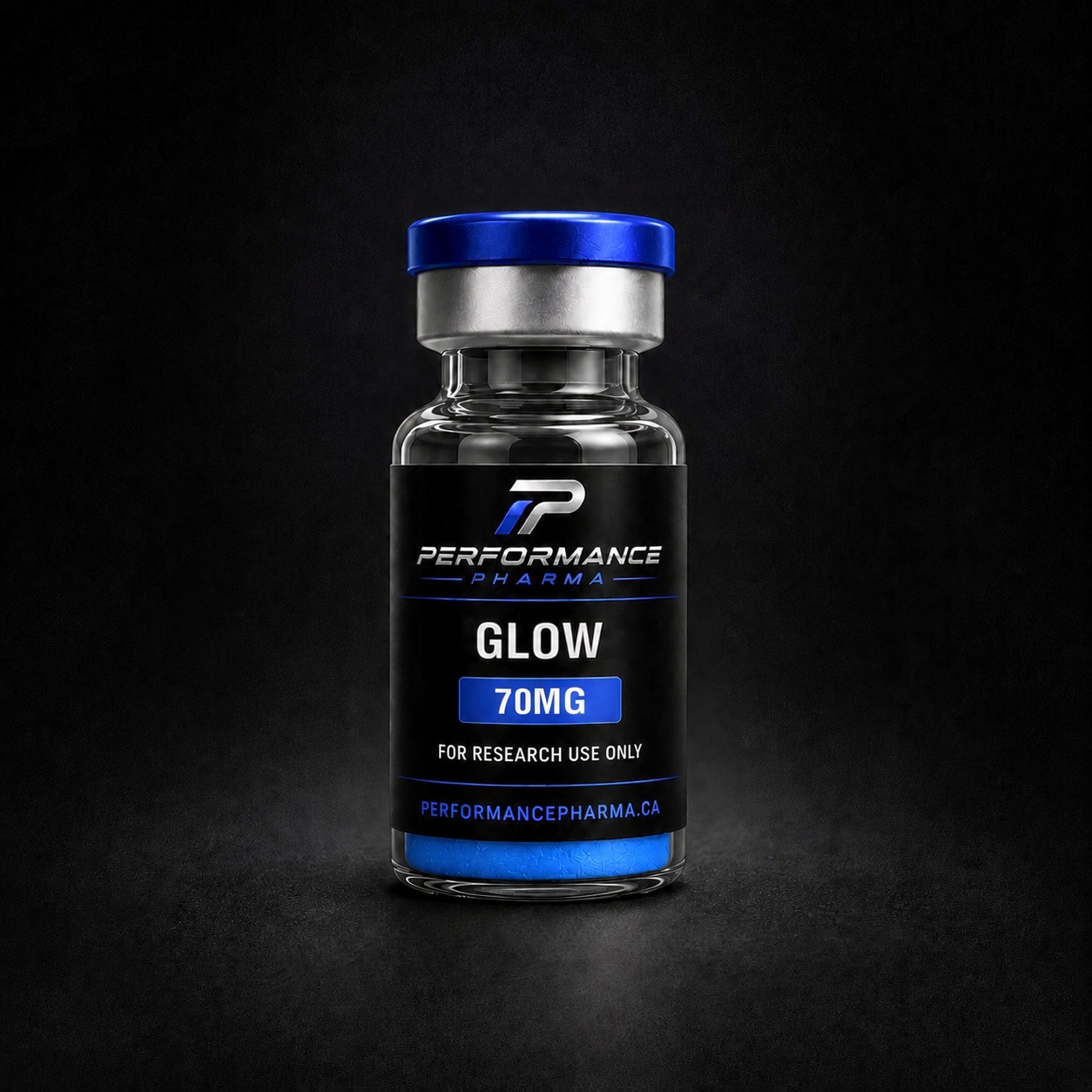 GLOW 70mg research peptide canada vial by performance pharma. 99%+ purity, thrid-party lab tested